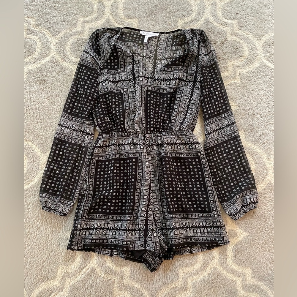 BCBG Black and White Long Sleeve/Shorts Romper